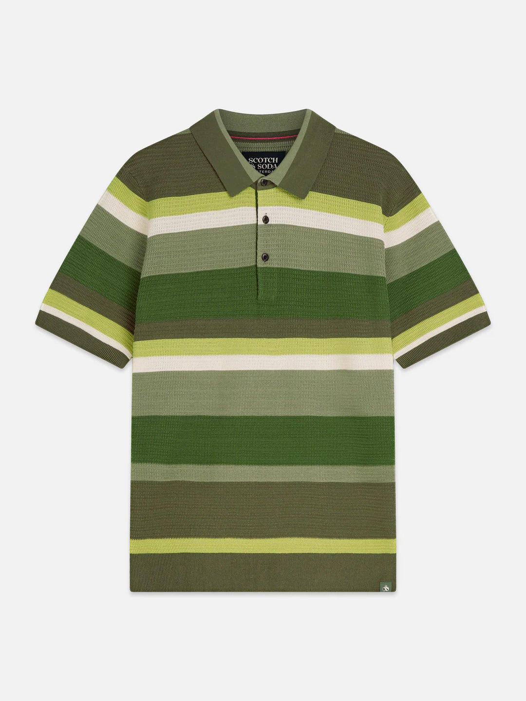 Structured Striped Knitted Polo Garden Green Stripe