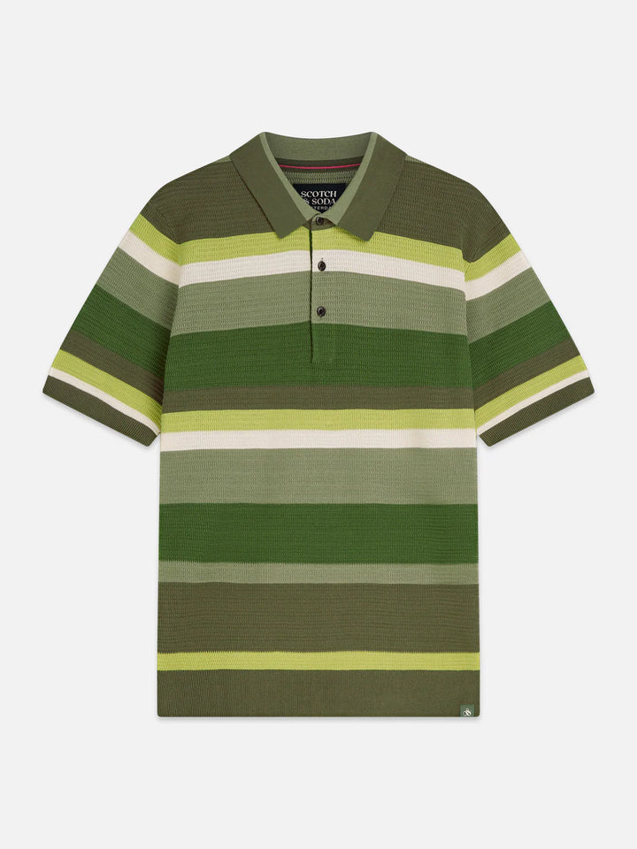 Structured Striped Knitted Polo Garden Green Stripe