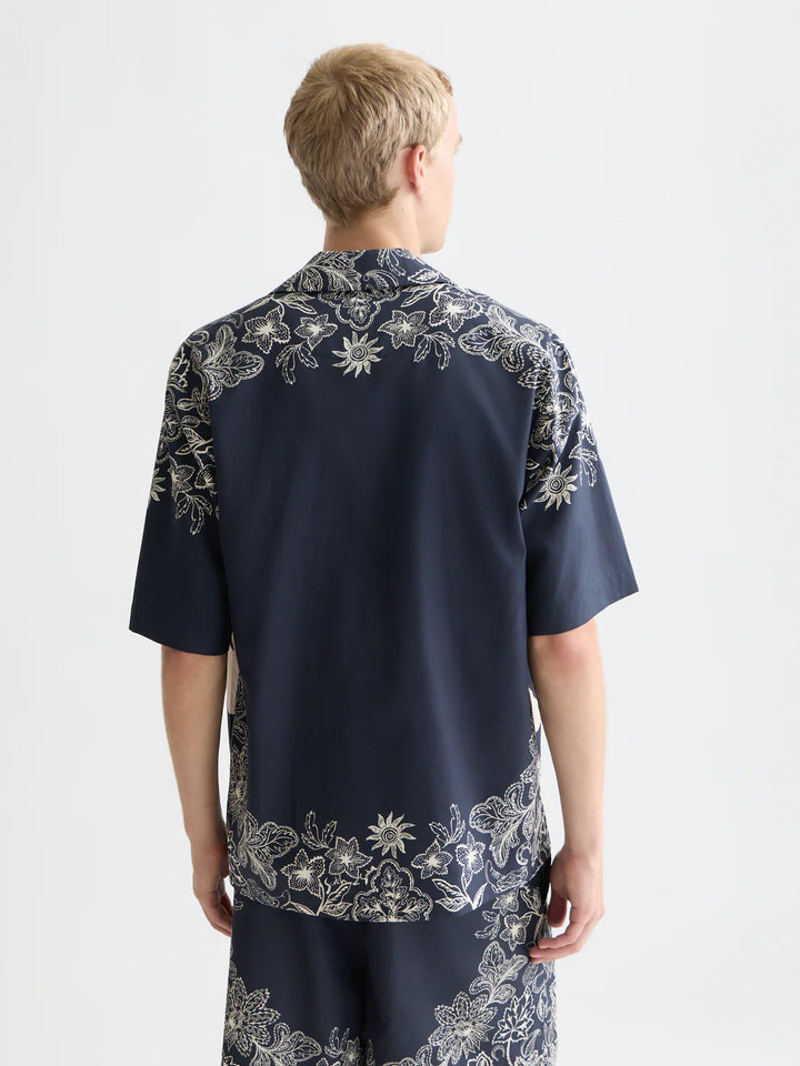 Printed Lyocell Relaxed-Fit Short-Sleeved Shirt Horse Bandana Dress Blues