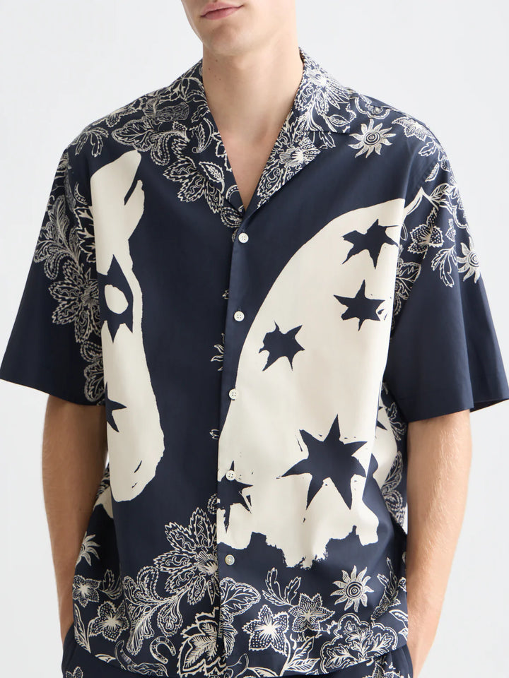 Printed Lyocell Relaxed-Fit Short-Sleeved Shirt Horse Bandana Dress Blues