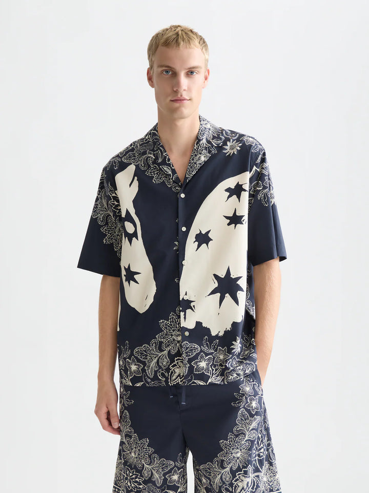 Printed Lyocell Relaxed-Fit Short-Sleeved Shirt Horse Bandana Dress Blues