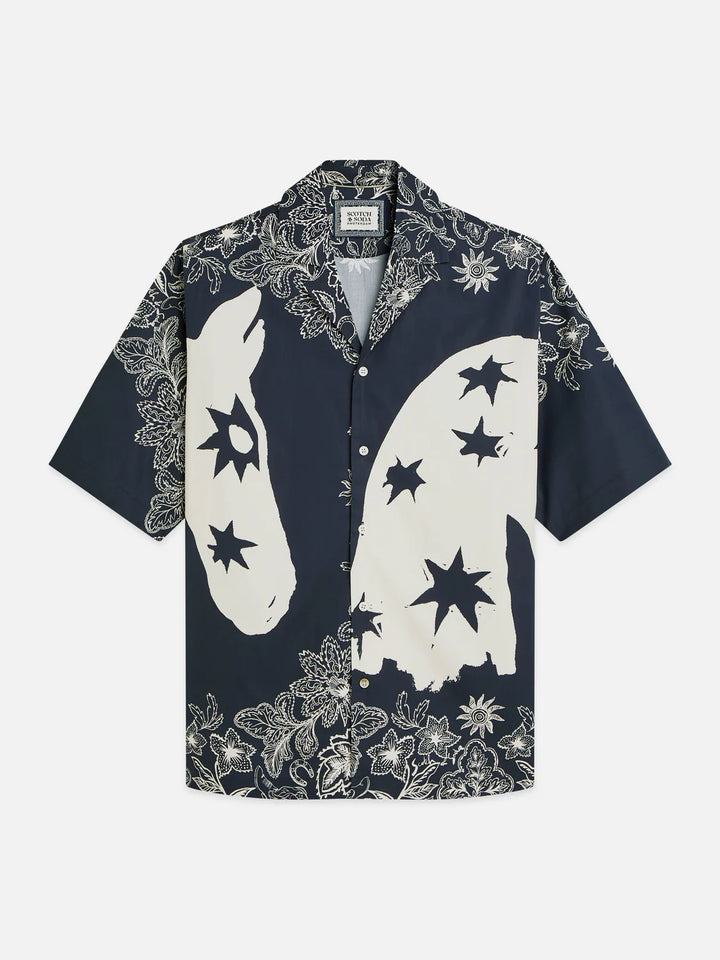 Printed Lyocell Relaxed-Fit Short-Sleeved Shirt Horse Bandana Dress Blues