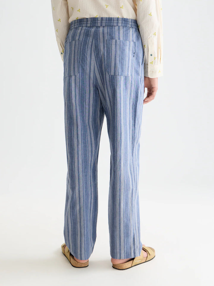 Oliver Pleated Linen-Blend Relaxed Straight-Fit Jogger - Pageant Blue Stripe
