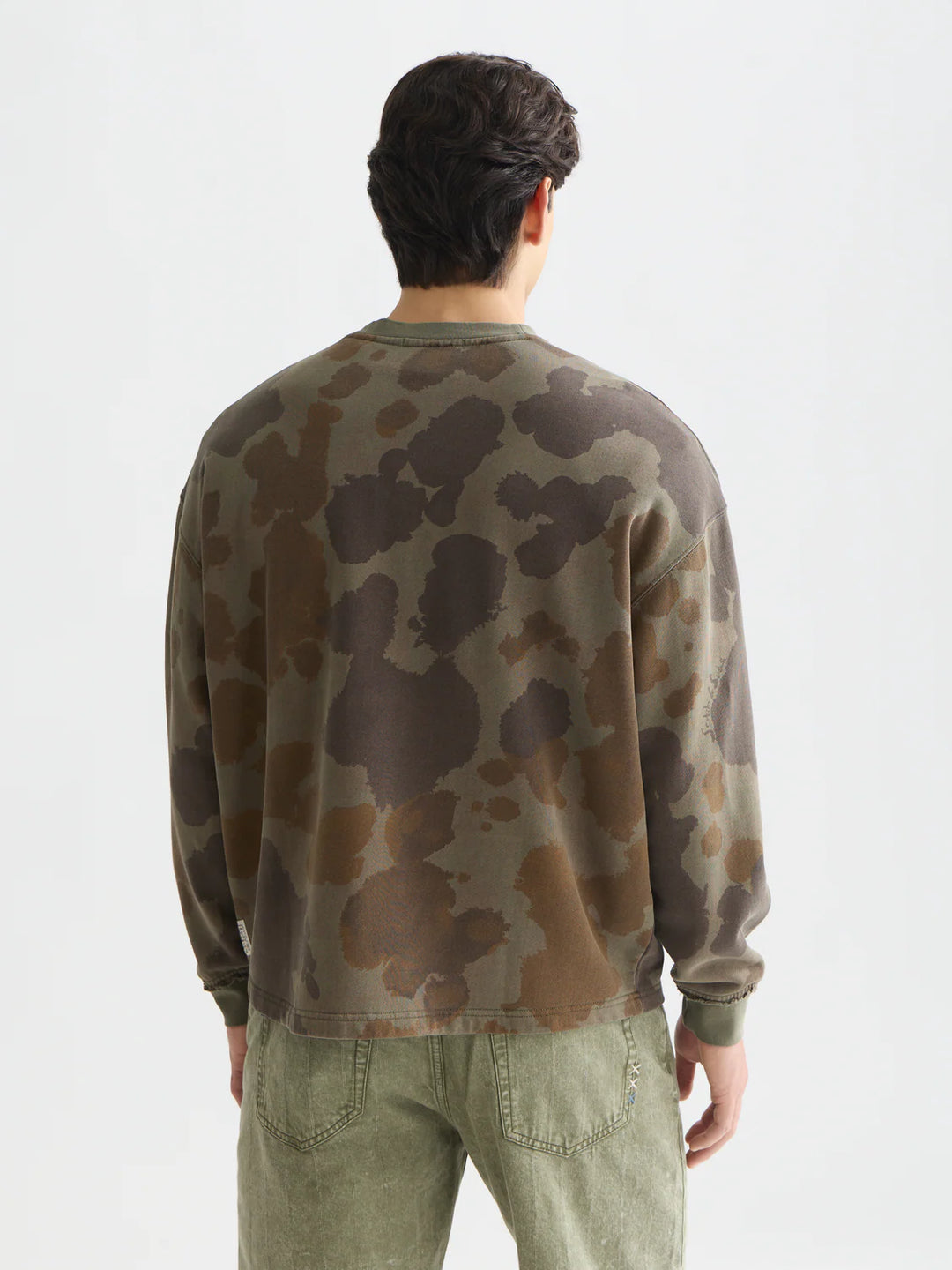 Printed Overdyed Loose-Fit Sweatshirt Painterly Animal Olive Night