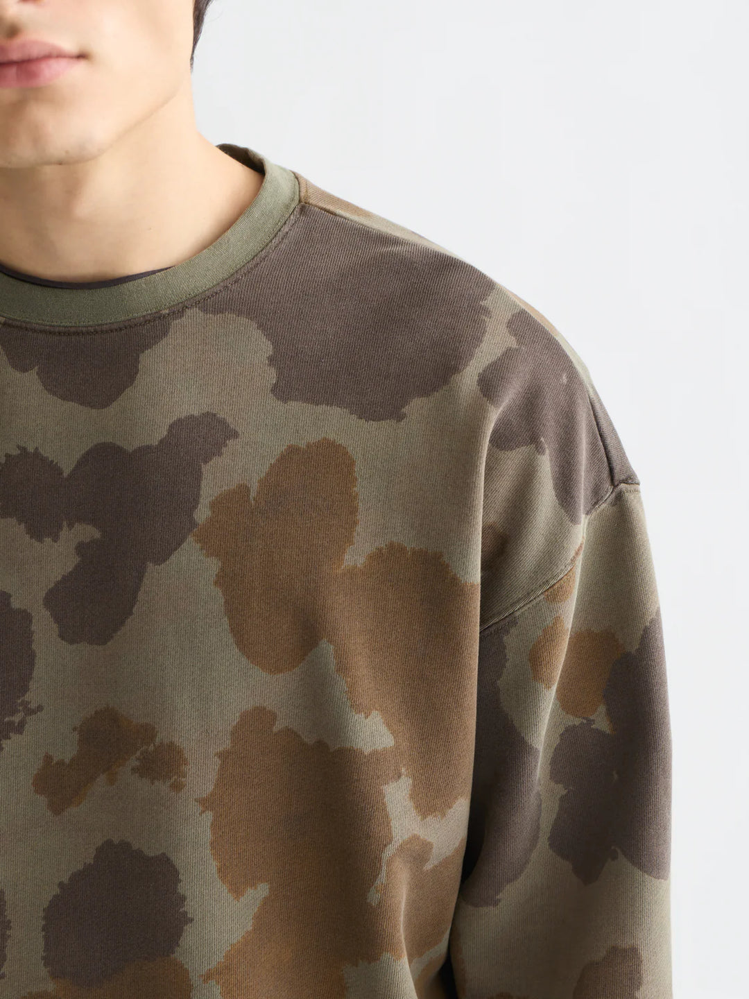 Printed Overdyed Loose-Fit Sweatshirt Painterly Animal Olive Night