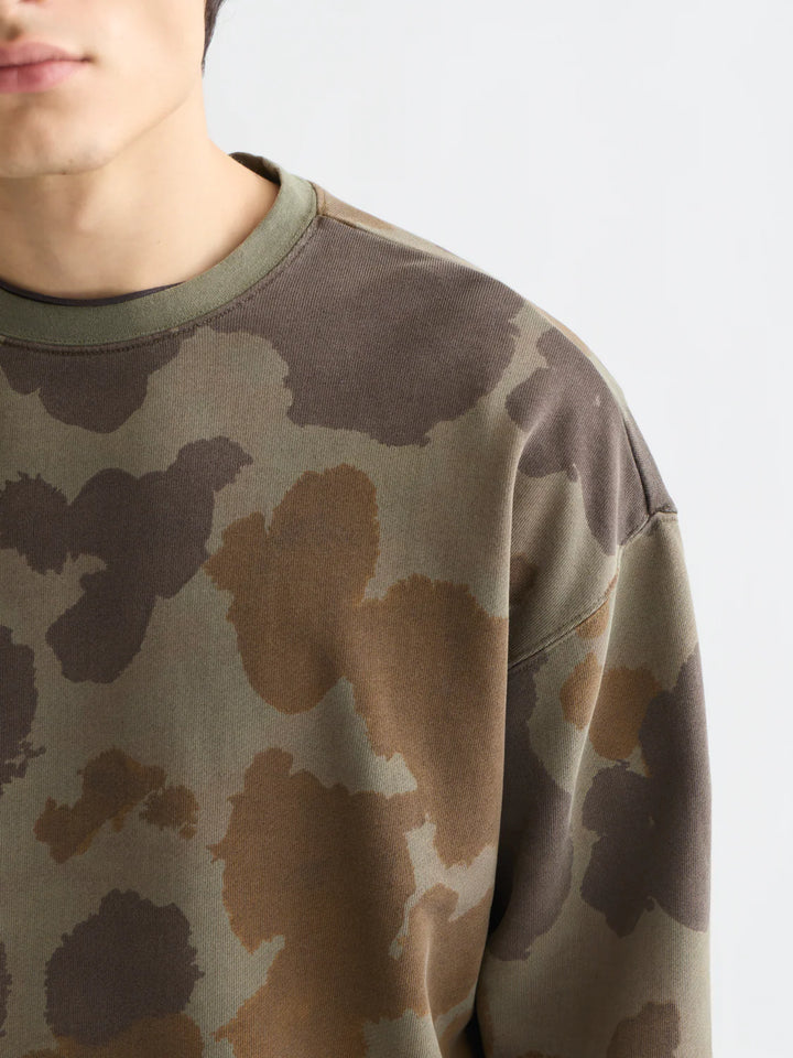 Printed Overdyed Loose-Fit Sweatshirt Painterly Animal Olive Night