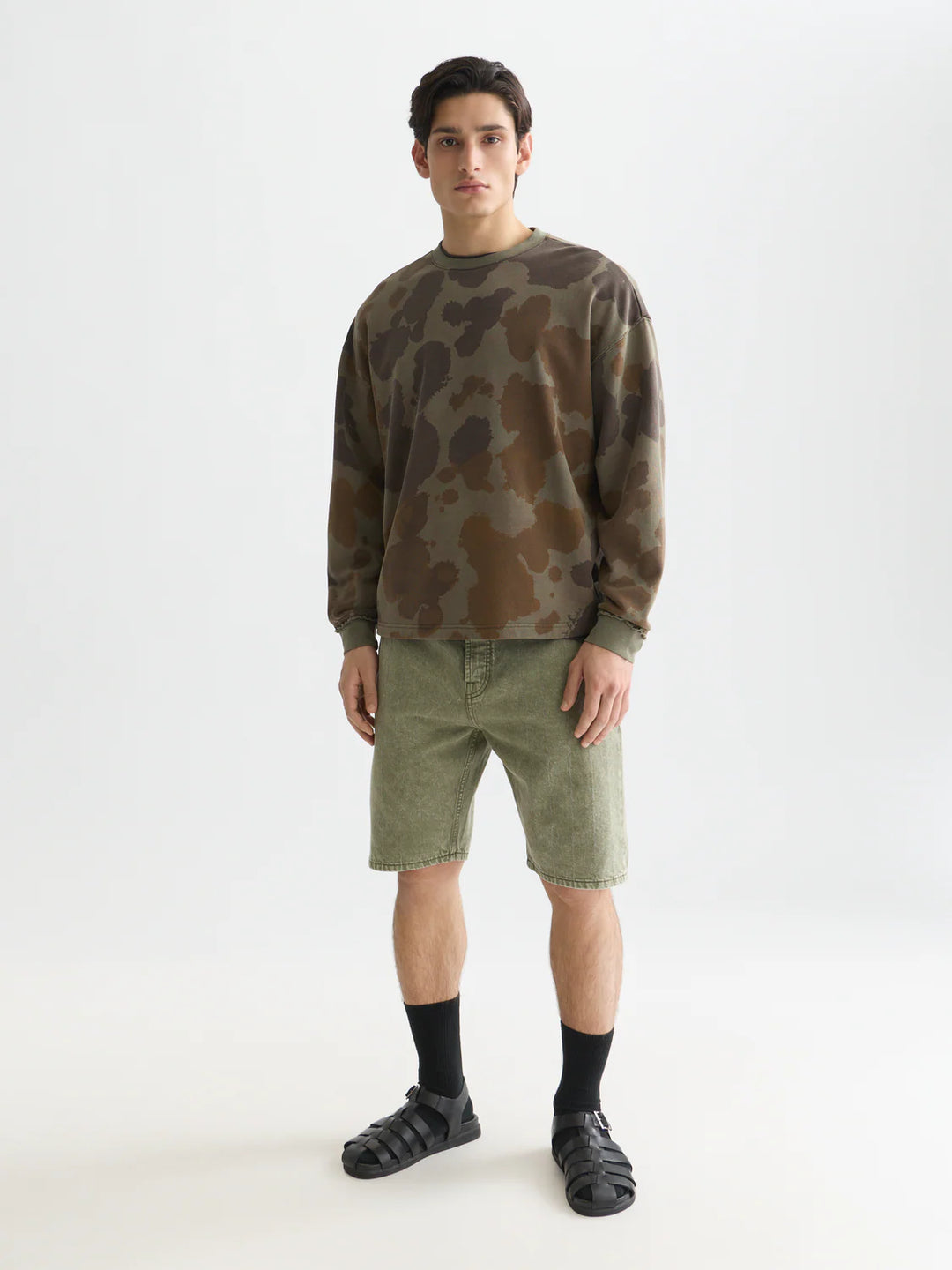 Printed Overdyed Loose-Fit Sweatshirt Painterly Animal Olive Night