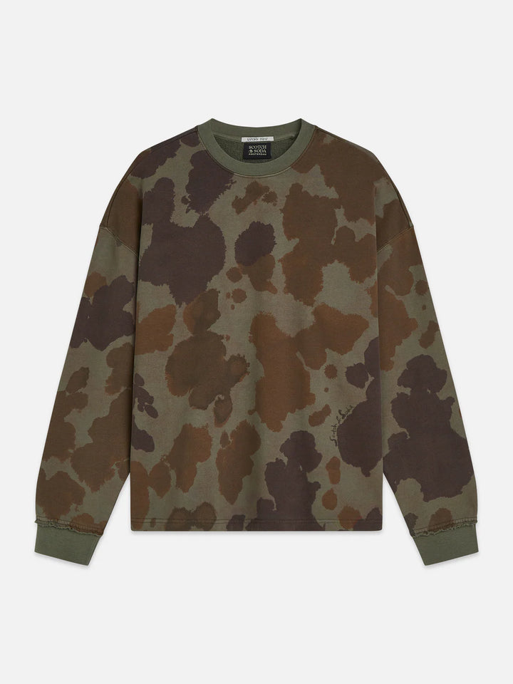 Printed Overdyed Loose-Fit Sweatshirt Painterly Animal Olive Night