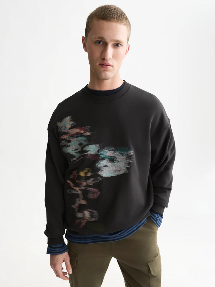 Placed Embroidered Artwork Loose-Fit Sweatshirt-Meteorite