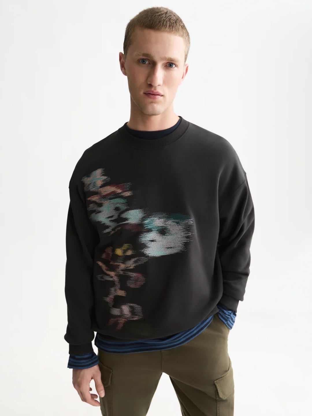 Placed Embroidered Artwork Loose-Fit Sweatshirt-Meteorite