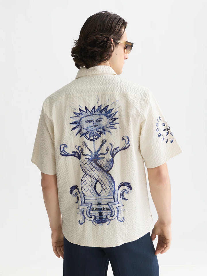 Delfts Blauw Worked-Out Relaxed-Fit Short-Sleeved Shirt Eggnog