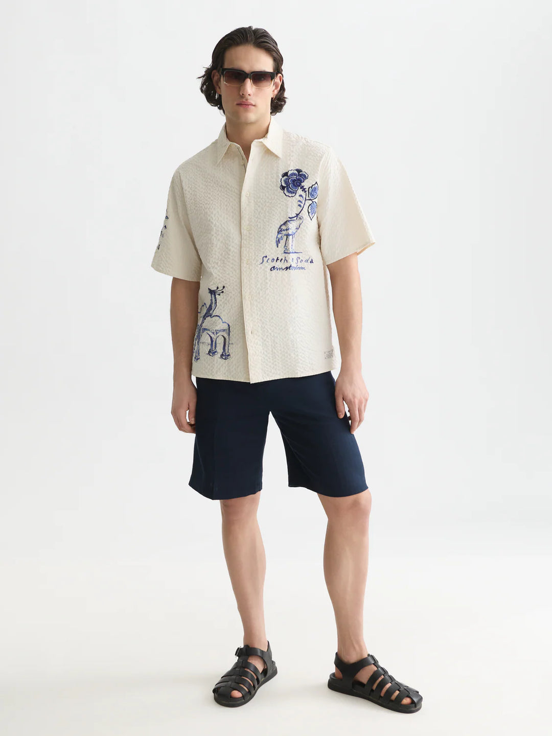 Delfts Blauw Worked-Out Relaxed-Fit Short-Sleeved Shirt Eggnog