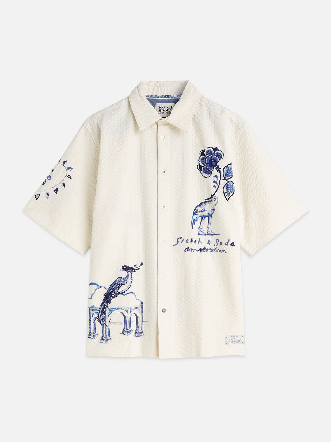 Delfts Blauw Worked-Out Relaxed-Fit Short-Sleeved Shirt Eggnog