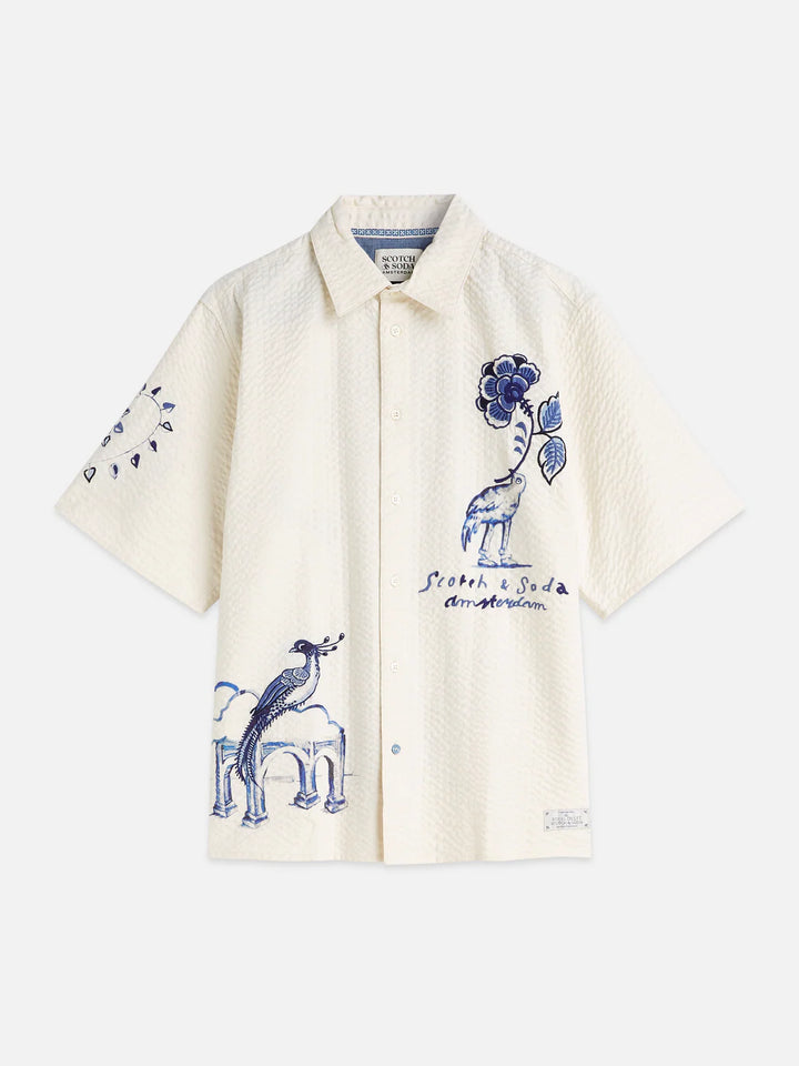Delfts Blauw Worked-Out Relaxed-Fit Short-Sleeved Shirt Eggnog