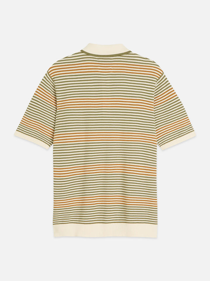 Striped Structured Knitted Regular-Fit Polo Oil Green Stripe