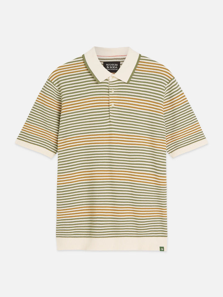 Striped Structured Knitted Regular-Fit Polo Oil Green Stripe