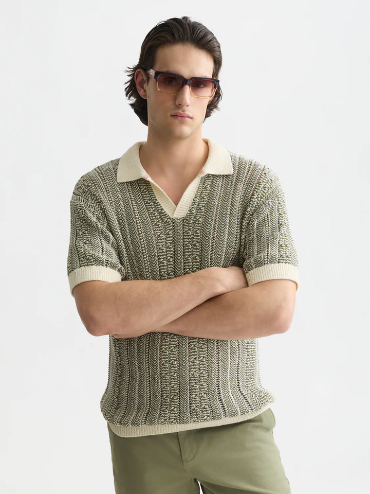 Multi Stitch Extra Dropped Shoulder Polo Eggnog Melange
