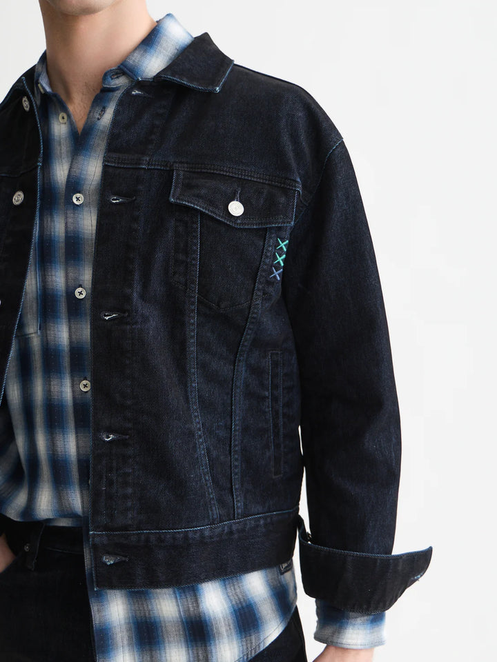 Denim Flock Trucker Jacket - Black Moon