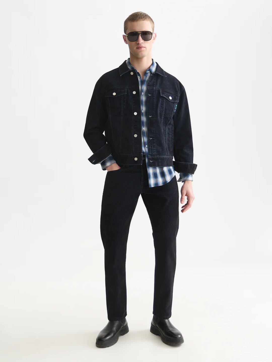 Denim Flock Trucker Jacket - Black Moon