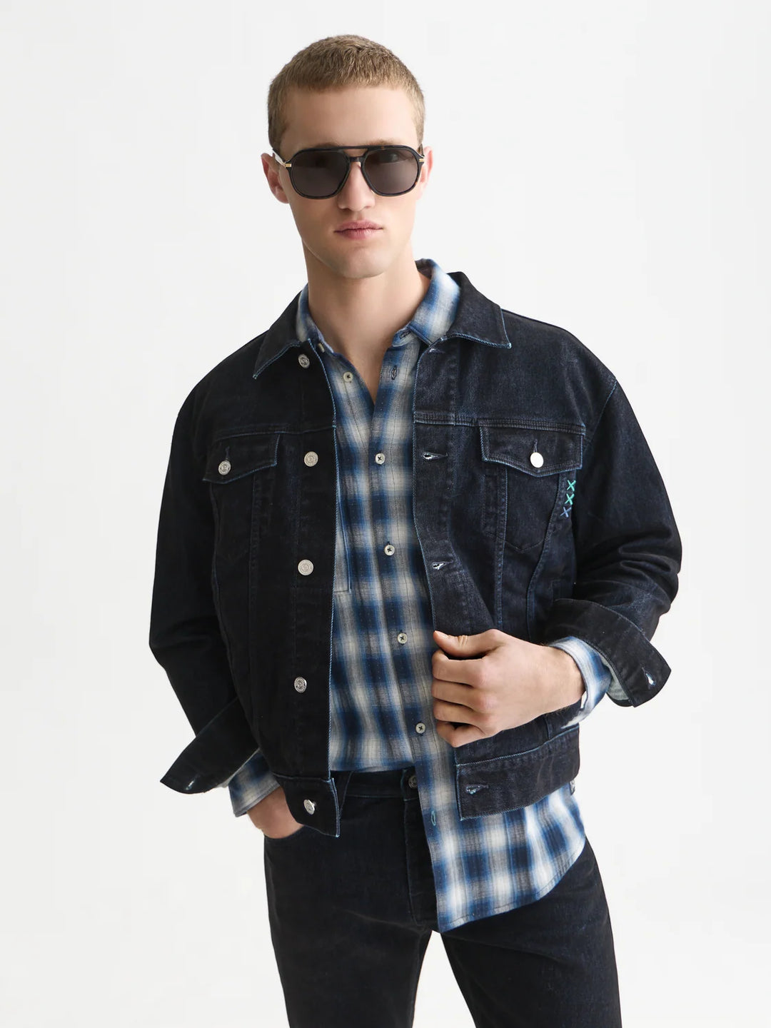 Denim Flock Trucker Jacket - Black Moon