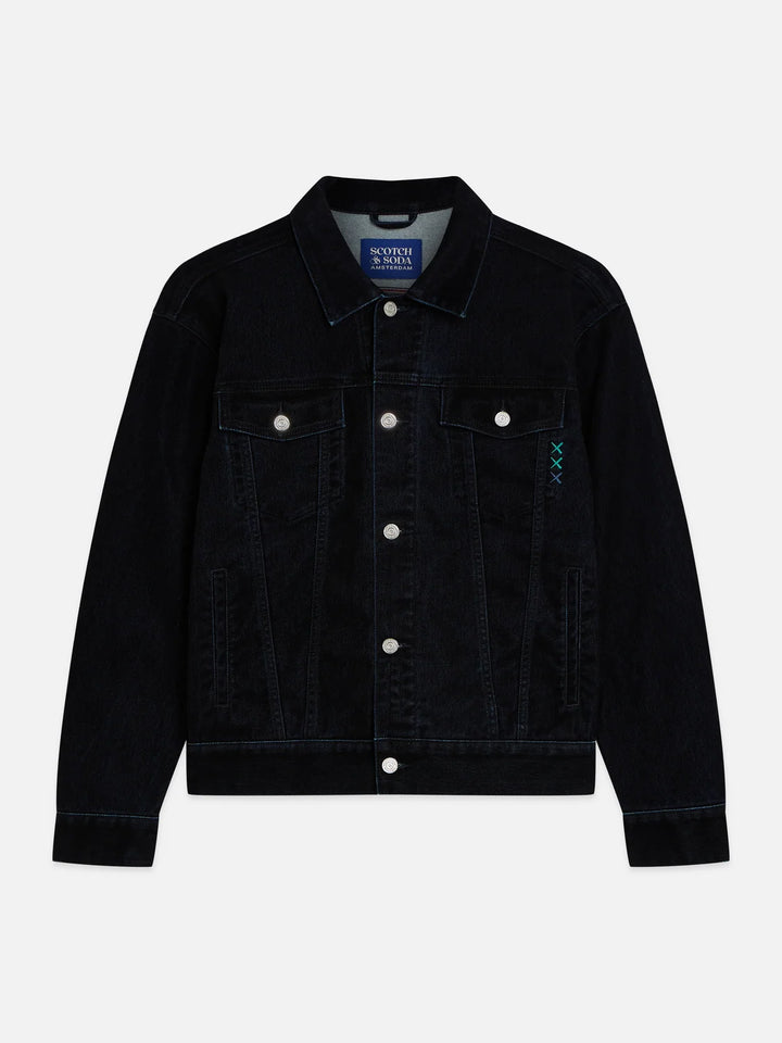 Denim Flock Trucker Jacket - Black Moon