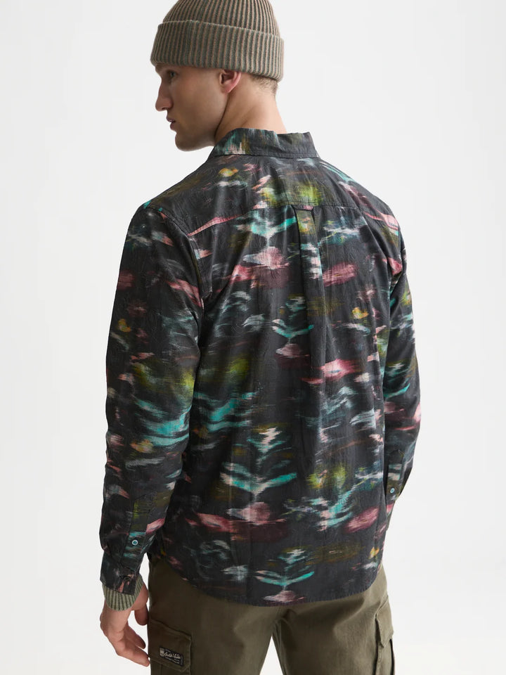 Printed Embroidered Relaxed-Fit Shirt-Glitch Dream Forest Night