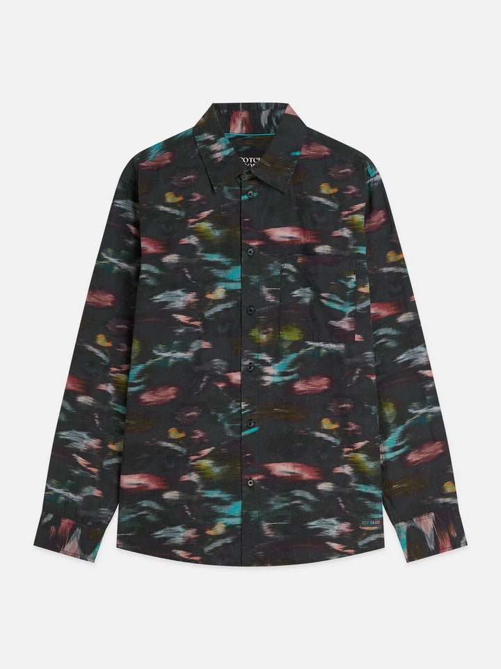 Printed Embroidered Relaxed-Fit Shirt-Glitch Dream Forest Night