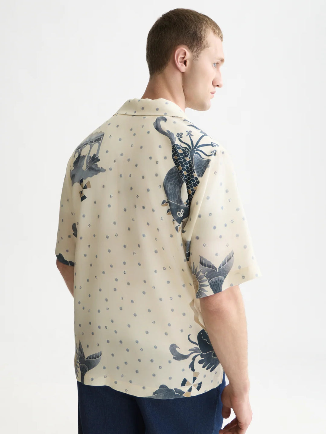 Printed Tencel Short Sleeved Relaxed-Fit Shirt - Surreal Daydream Eggnog