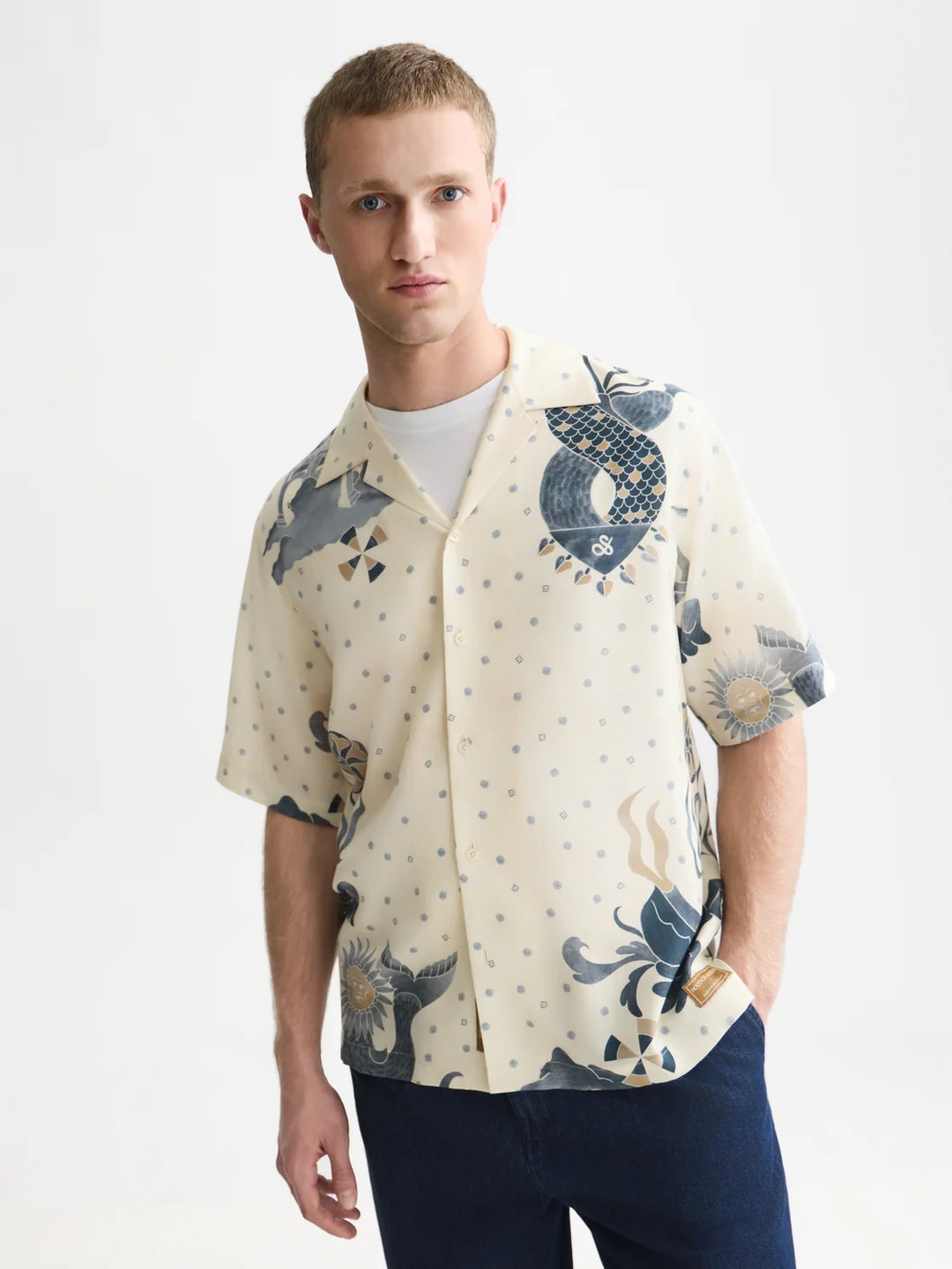 Printed Tencel Short Sleeved Relaxed-Fit Shirt - Surreal Daydream Eggnog