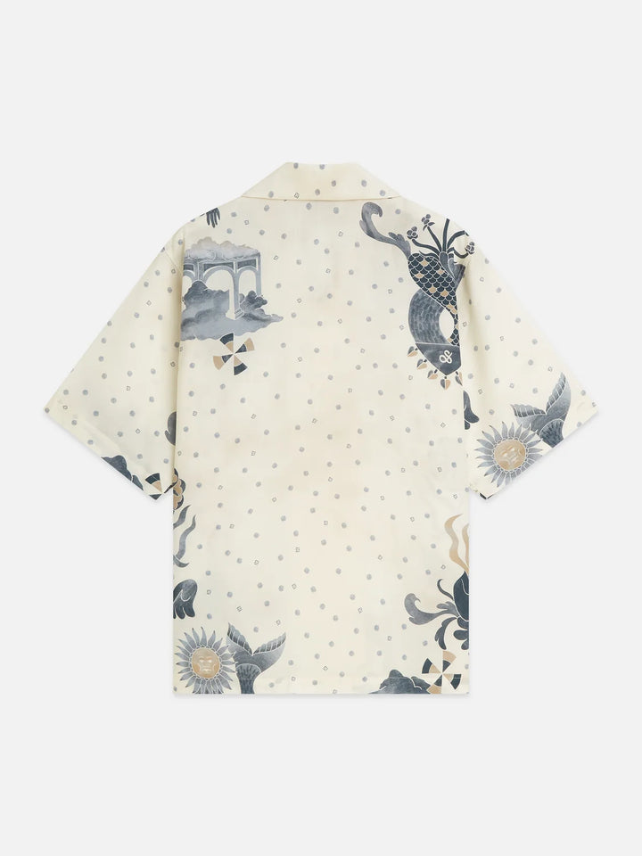 Printed Tencel Short Sleeved Relaxed-Fit Shirt - Surreal Daydream Eggnog