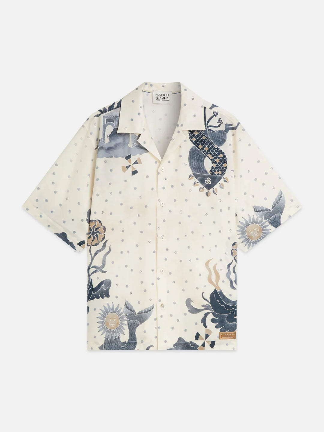 Printed Tencel Short Sleeved Relaxed-Fit Shirt - Surreal Daydream Eggnog