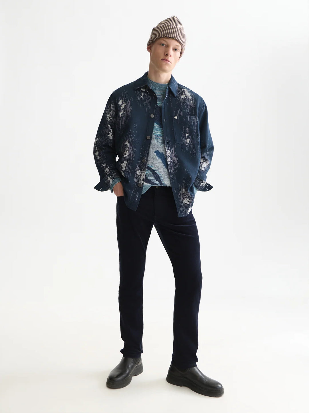 Jacquard Relaxed-Fit Overshirt - Sky Captain