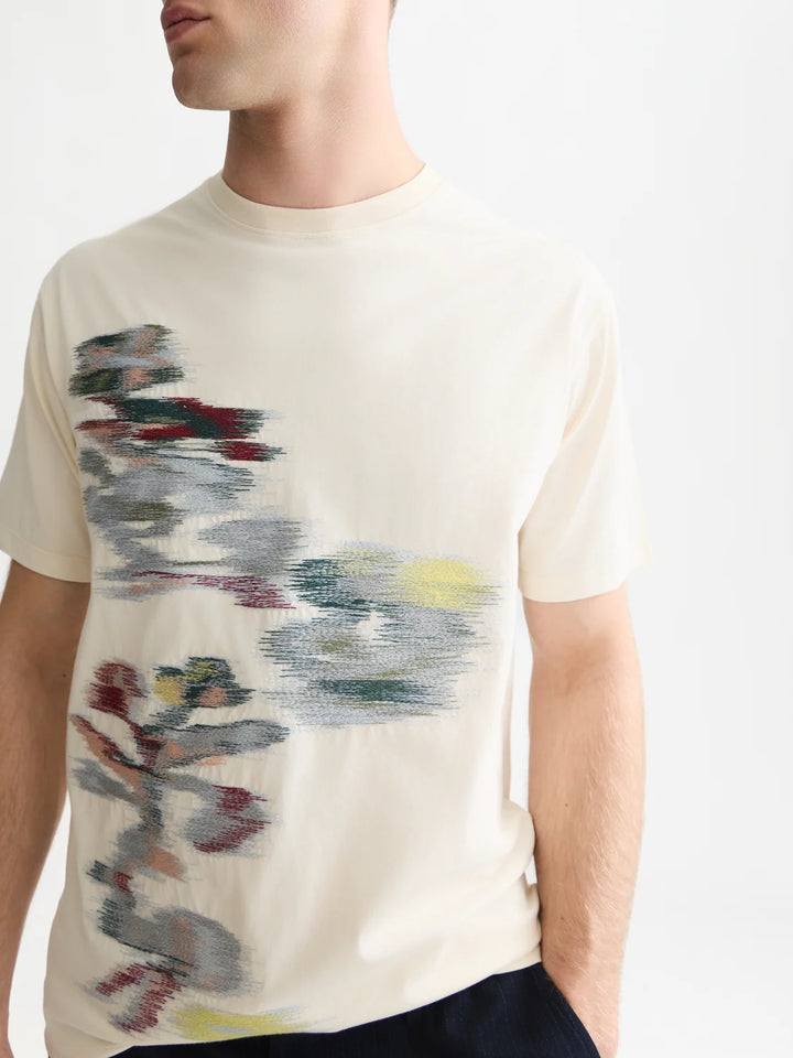 Embroidery Placed Artwork Loose-Fit T-Shirt-Eggnog