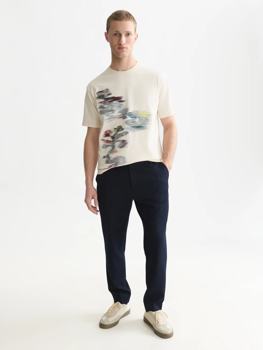 Embroidery Placed Artwork Loose-Fit T-Shirt-Eggnog