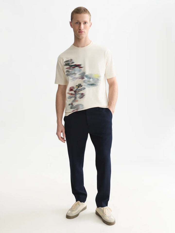 Embroidery Placed Artwork Loose-Fit T-Shirt-Eggnog