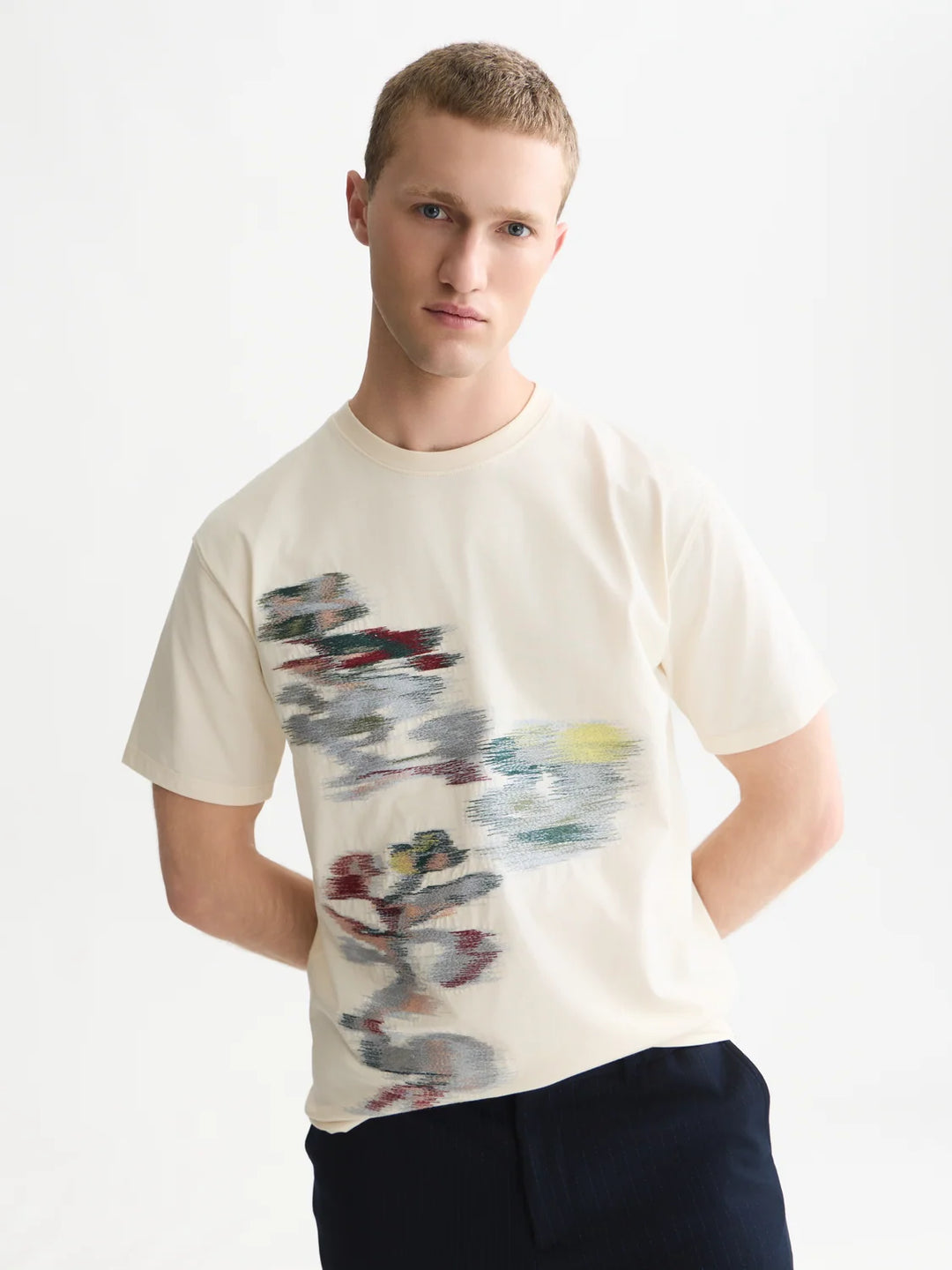 Embroidery Placed Artwork Loose-Fit T-Shirt-Eggnog