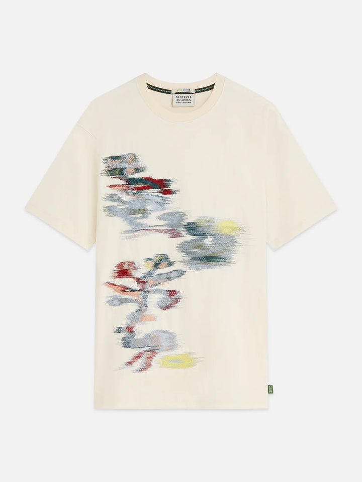 Embroidery Placed Artwork Loose-Fit T-Shirt-Eggnog