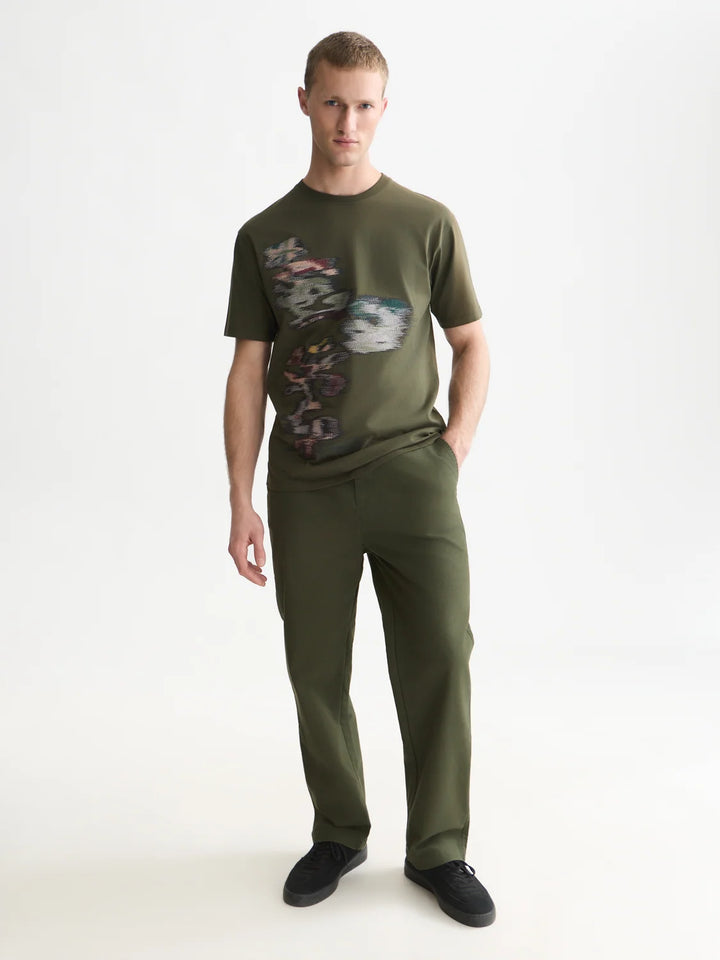 Embroidery Placed Artwork Loose-Fit T-Shirt-Forest Night