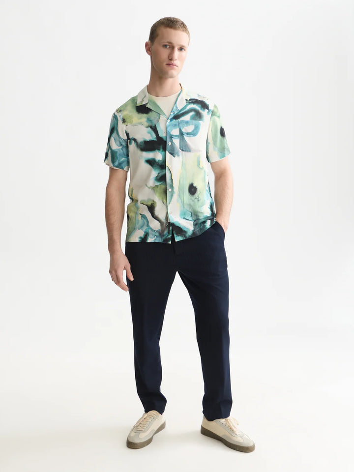 Viscose Printed Short Sleeved Regular-Fit Shirt-Watercolourflower Balsam Green