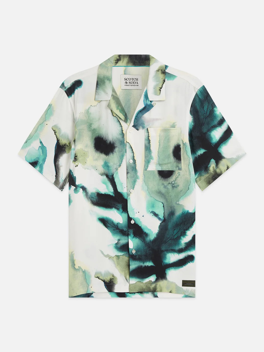 Viscose Printed Short Sleeved Regular-Fit Shirt-Watercolourflower Balsam Green