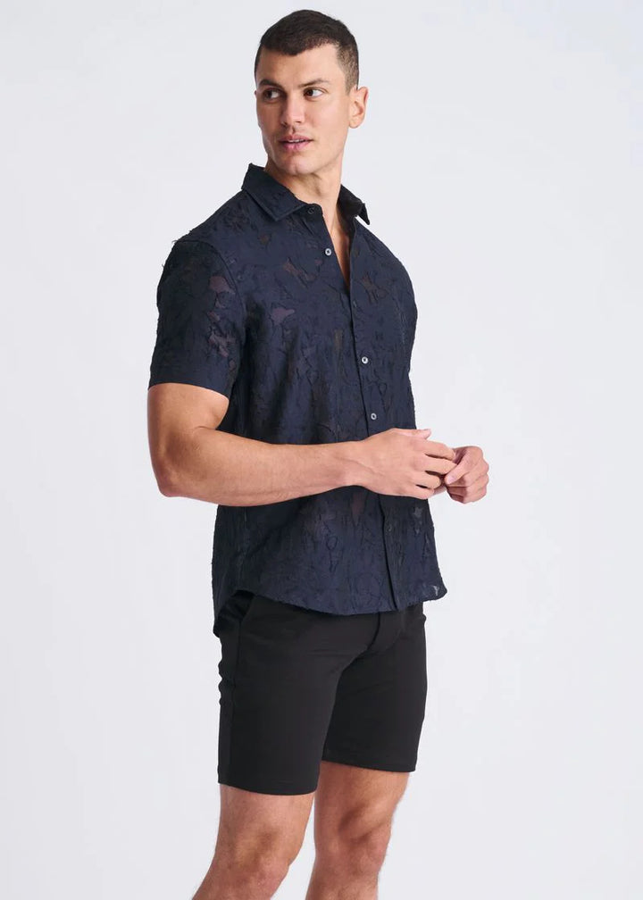 Navy Lightweight Jacquard Short Sleeve Shirt PM-51004