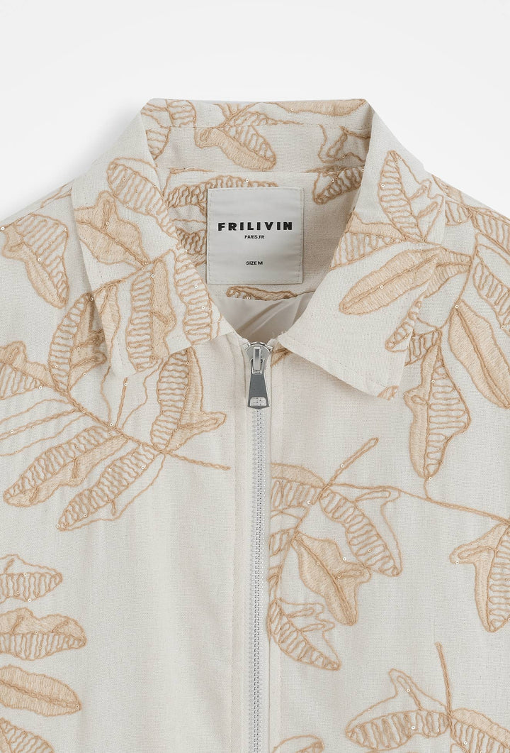 Jacket with Floral Embroidery Beige