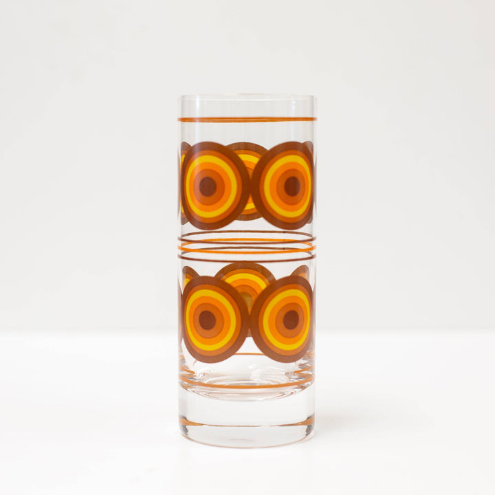 Orange and Brown 70's Retro Circle Highball Cocktail Glass