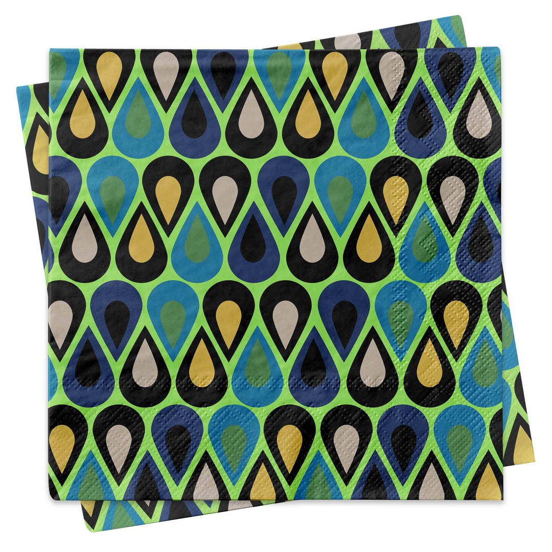Mini Teardrops Blue Mid Century Mod Cocktail Beverage Napkin