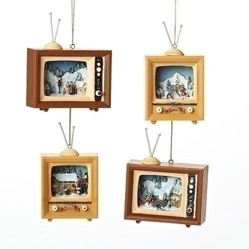 TV Holiday Ornament; 4 Assortment