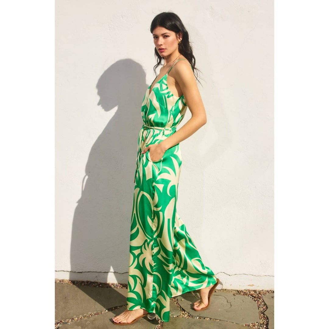 Lucky Girl Surplice Double Corded Belt Jumpsuit
