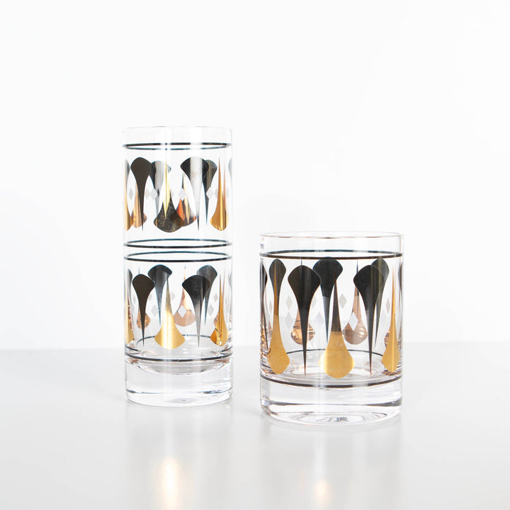 Black & Gold Mid Century Vintage Whiskey Rock Cocktail Glass