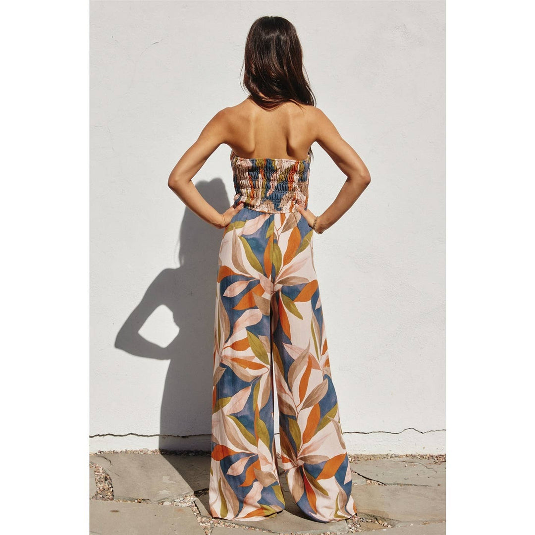 Destinations Smocked Top Wide Leg Jumpsuit
