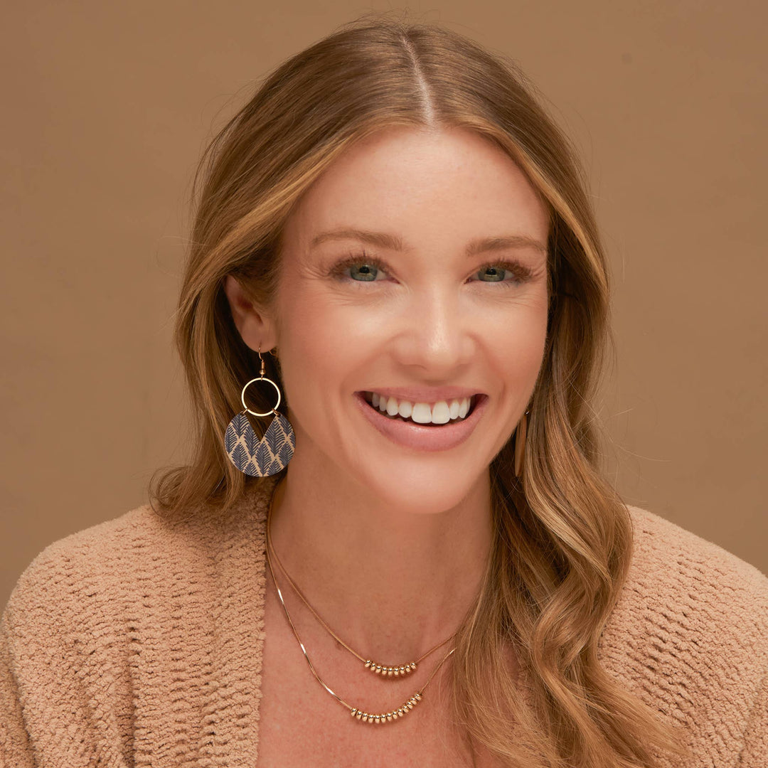 Jolie Wooden Leaf Print Gold Drop Earrings