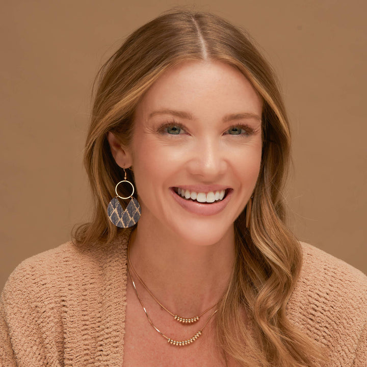 Jolie Wooden Leaf Print Gold Drop Earrings